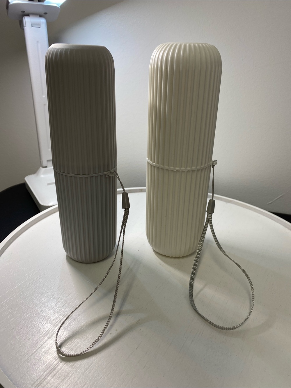 4 for $25 - Ribbed Portable Travel Hard Case Duo — Gray & Cream, NWOT